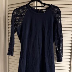 Express Dark Blue Lace Sleeve Dress